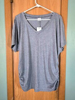 New Wiholl V-neck Ruched Side Blue Gray-ish Colored T-shirt Size XL
